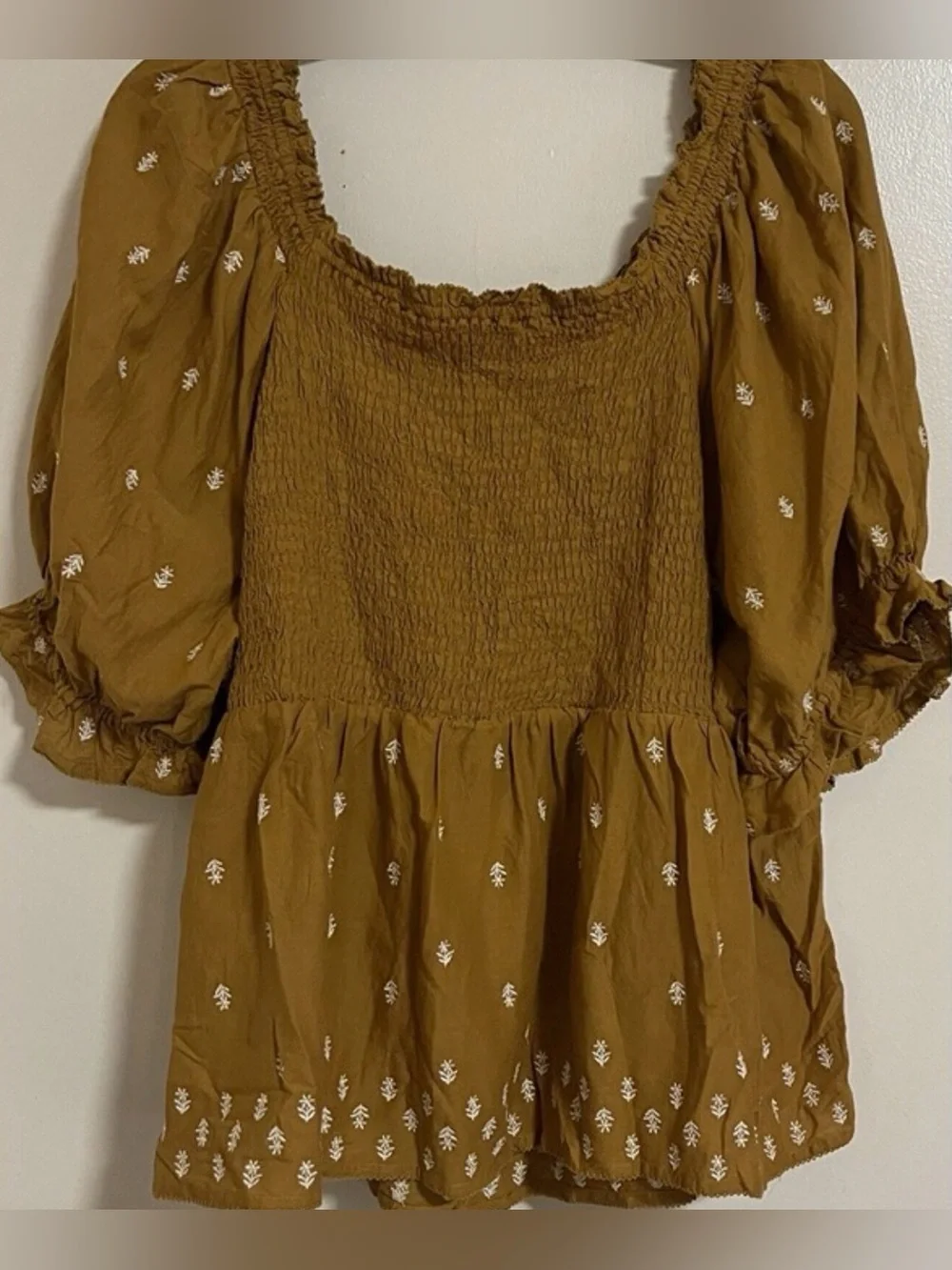 Old Navy Puff Sleeve Smocked Embroidered Babydoll Blouse Women’s Size 4X New